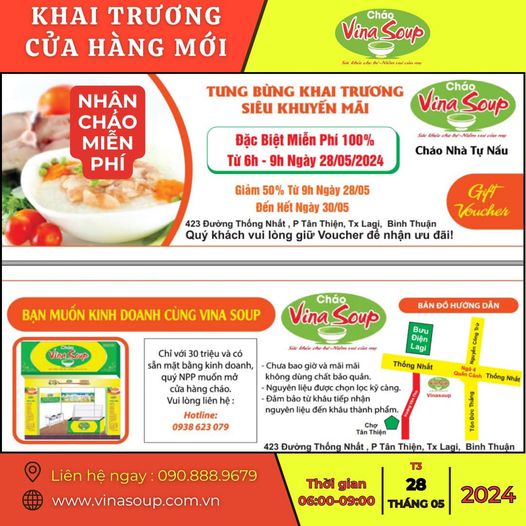 TƯNG BỪNG KHAI TRƯƠNG CỬA HÀNG VINA SOUP 423 ĐƯỜNG THỐNG NHẤT, P. TÂN THIỆN, TX LAGI, BÌNH THUẬN